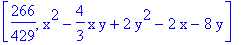 [266/429, x^2-4/3*x*y+2*y^2-2*x-8*y]